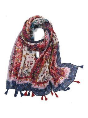 Boho Floral Scarf Lightweight Fall Winter Shawl Wrap Fringe Womens Fashion Gift
